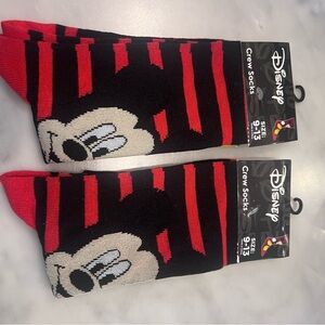 Disney Men's Mickey Mouse Black and Red Striped Crew Socks 2 pair nwt